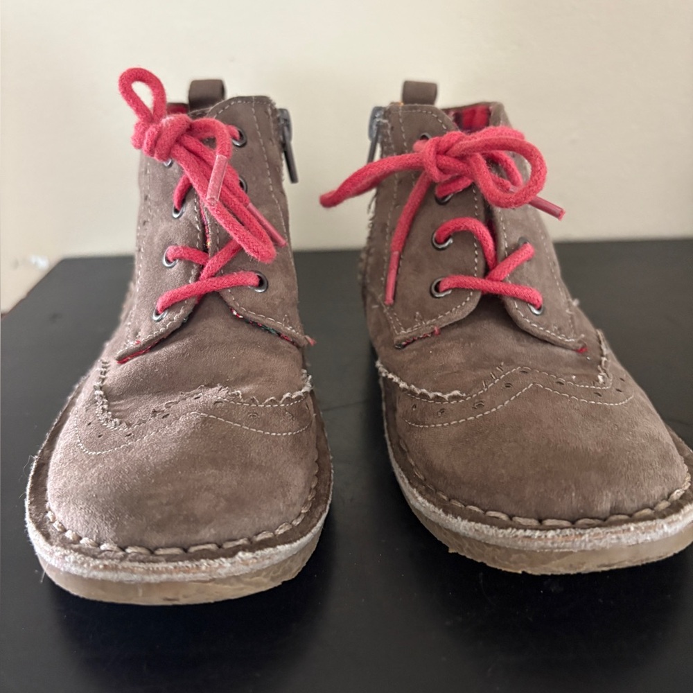 Cole Haan suede booties. Red laces. Inner zipper. So cute. Size 8.
